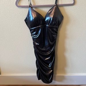 balck shiny mini dress